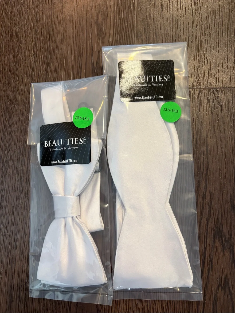 NWT White Silk Men's Bow Tie Set - Self-Tie & Pre-Tied by Beau|Ties (Set of 2)